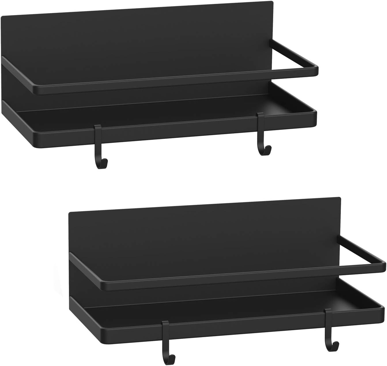 2-Pack Black Magnetic Spice Rack Shelf with Removable Hooks