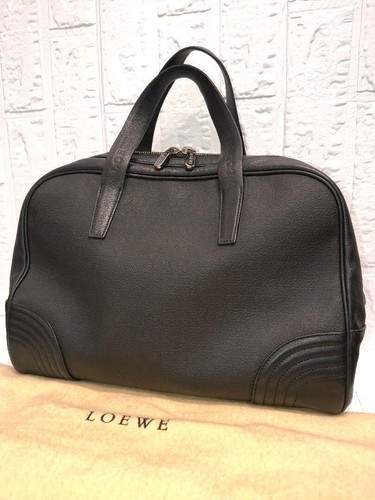Loewe Repeat Anagram Mini Boston Bag Black Leather Dust Bag Auth