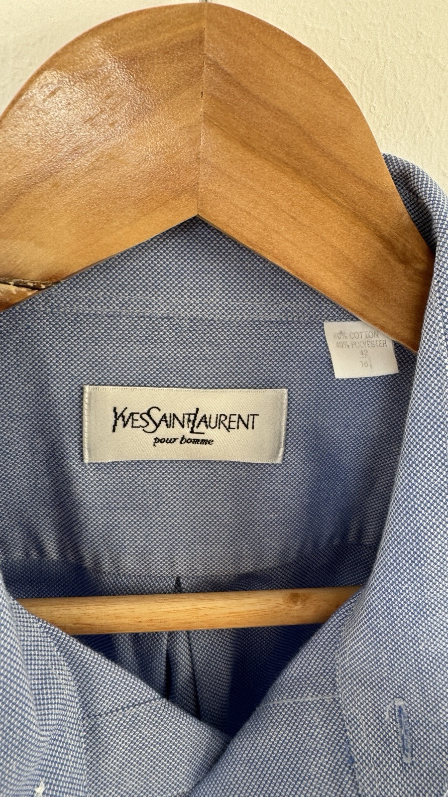 Camicia YSL uomo grande 16 5 42 blu 100% cotone doppio polsino Yves Saint Laurent