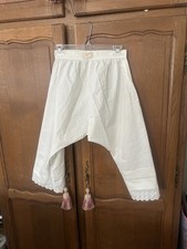 Antique White Cotton Woman Split Crotch Bloomers Pantaloons Tiered Hem Edwardian