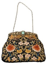 Vintage Chinese Embroidery Silk Purse with jade closure And Receipt