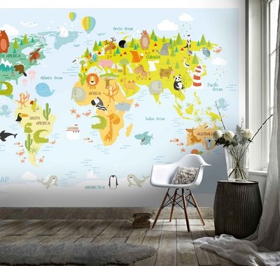3D Animals Plants World Map Wall Murals Wallpaper Murals Wall Sticker