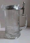 German Beer Stein w/Eagles Design, Pewter Lid Etched W/Eagle, Glass Beer Mug — photo 2