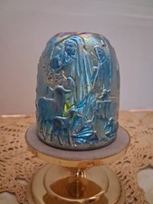 Fenton Blue Faverine Nativity Fairy Light Lamp Courting Lamp Signed Vintage EXC