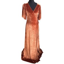 Baltic Born Meghan Velvet Wrap Maxi Dress In Spice,Size Large, Cottagecore, Boho