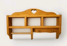 Vintage Primitive Wooden Heart-shaped Shelf with Pegs Towel Rod Knick Knack Shel