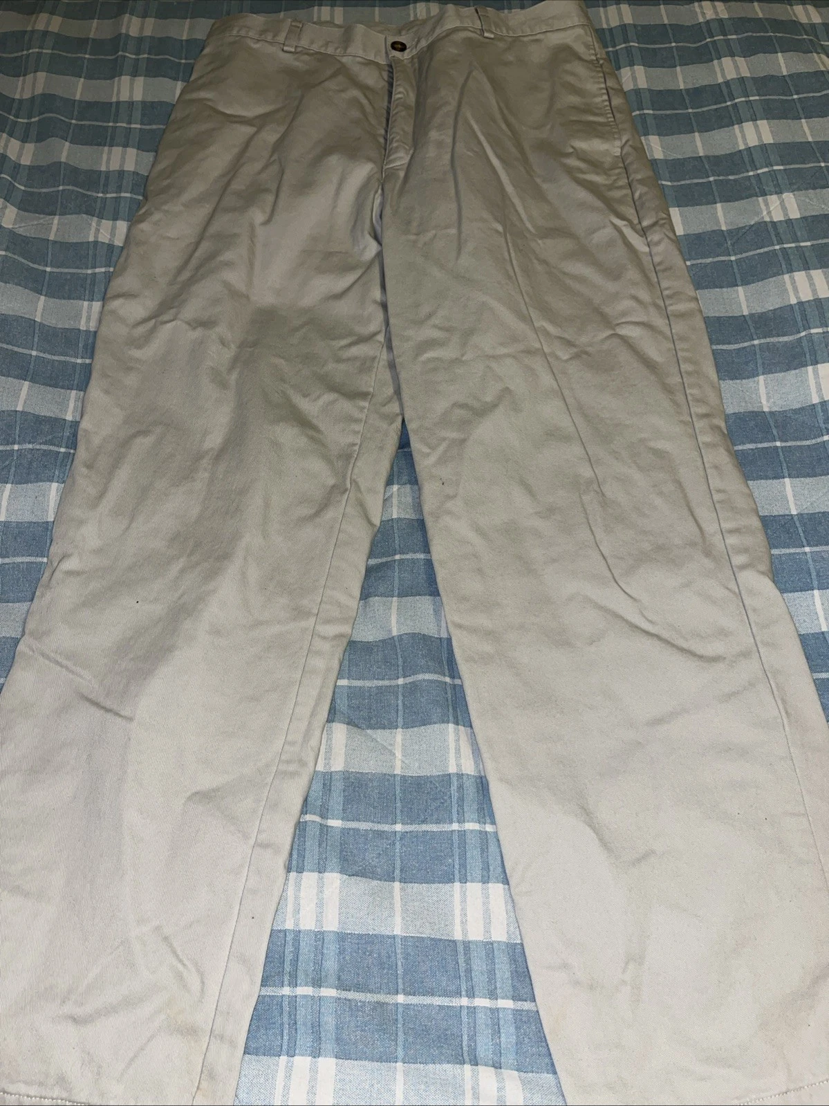 LL Bean Double Chinos Men's Size 35x32 Natural Fit Flat Front Khaki 100% Cotton