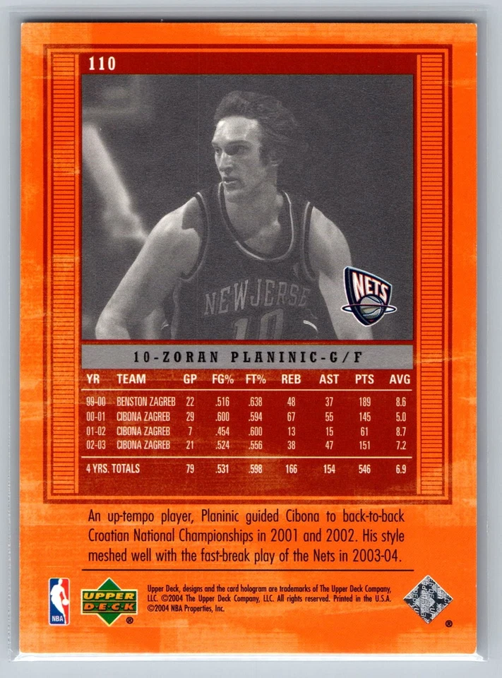 Zoran Planinic 2003-04 Upper Deck Legends Rookie Impressions /1999 #110 - Image 2 of 2