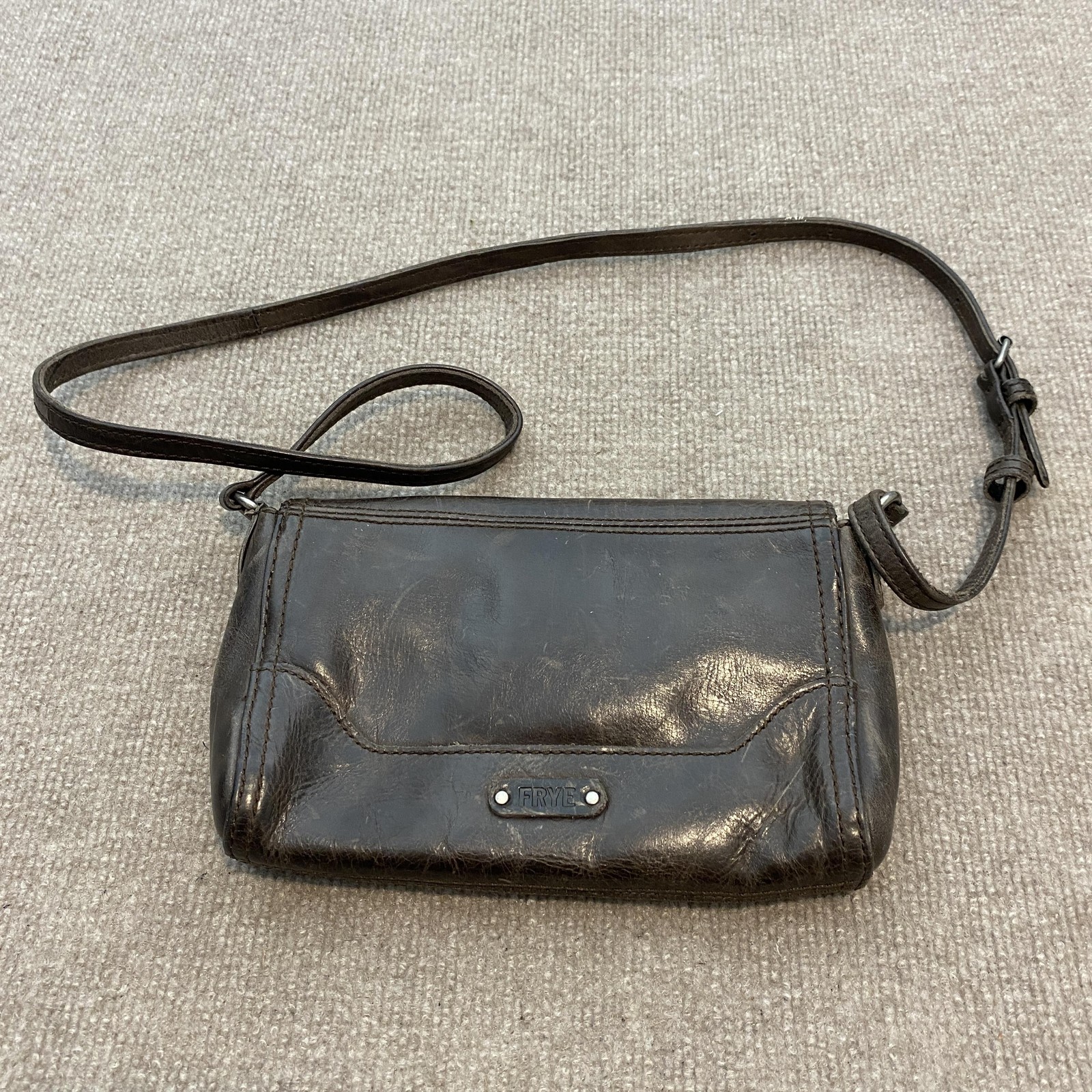 Frye Crossbody Bag Womens Small Brown Leather Zip Pocket Adjustable Strap Lined