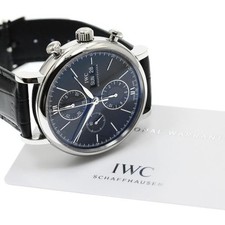 IWC SCHAFFHAUSEN PORTOFINO IW391008 42mm SS Black Dial Leather Chronograph #C358