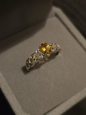 Sterling Silver Oval Cut Yellow Citrine Ring 925 Adjustable Size