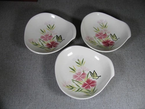 3 Vintage Red Wing Pink Lilac Spice Floral Butterfly Lug Handle 8" Serving Bowl