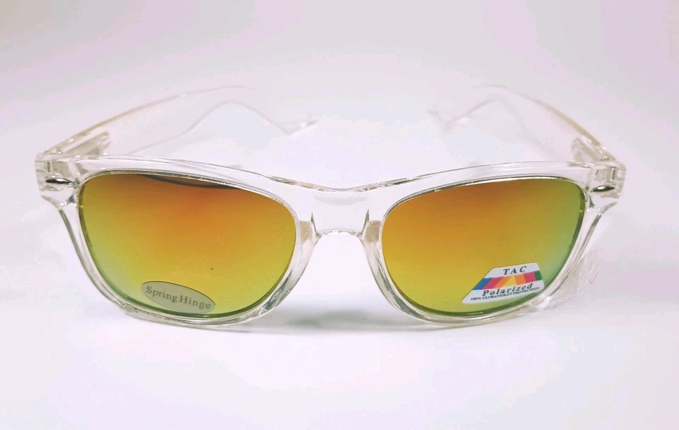 Gafas de sol estilo Wayfare con montura transparente y lentes estilo Revo naranja/amarillo Foto 2 de 2