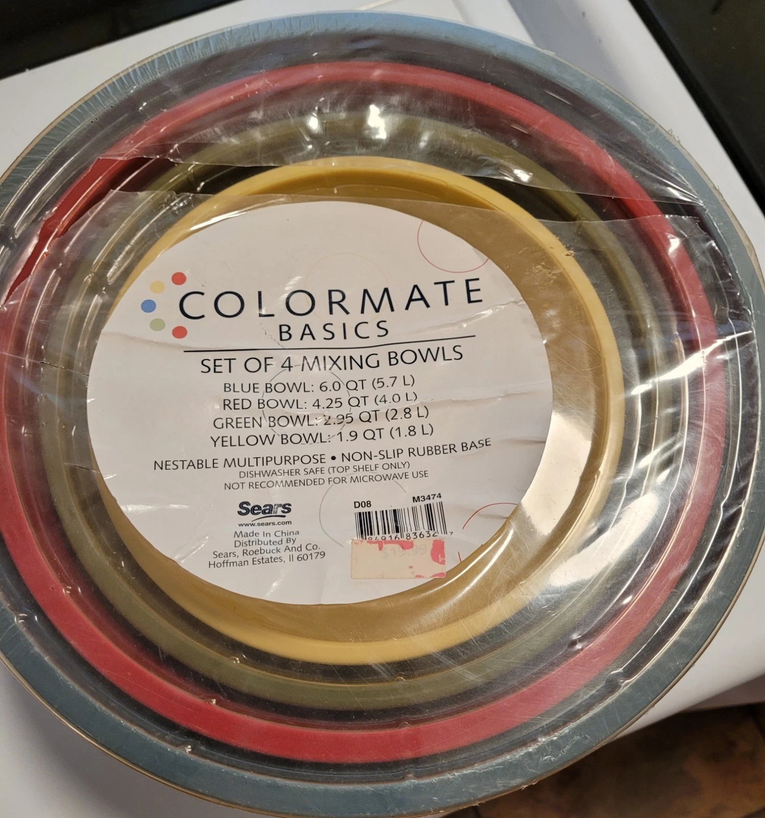 Sears Melamine Colormate Basics 4-Piece Non-Slip Mixing Bowl Set