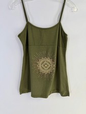 579 VTG Whimsigoth Fairy Womens Y2K Babydoll Cami Top Size M Green Embellished