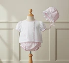 NWT Petit Ami White Pink 3pc Bow Coquette NEWBORN Diaper Set Hat Baby Girls NB