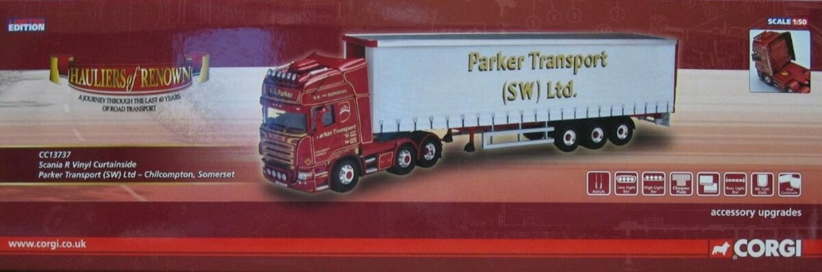 Corgi CC13737 1:50 Scania R Vinyl Curtainside Parker Transport (SW