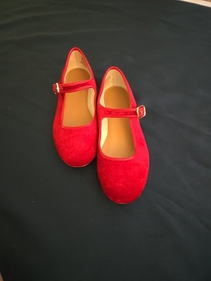 J. Crew Red Velvet Mary Jane Ballet Flats Brilliant  Size Women's 7