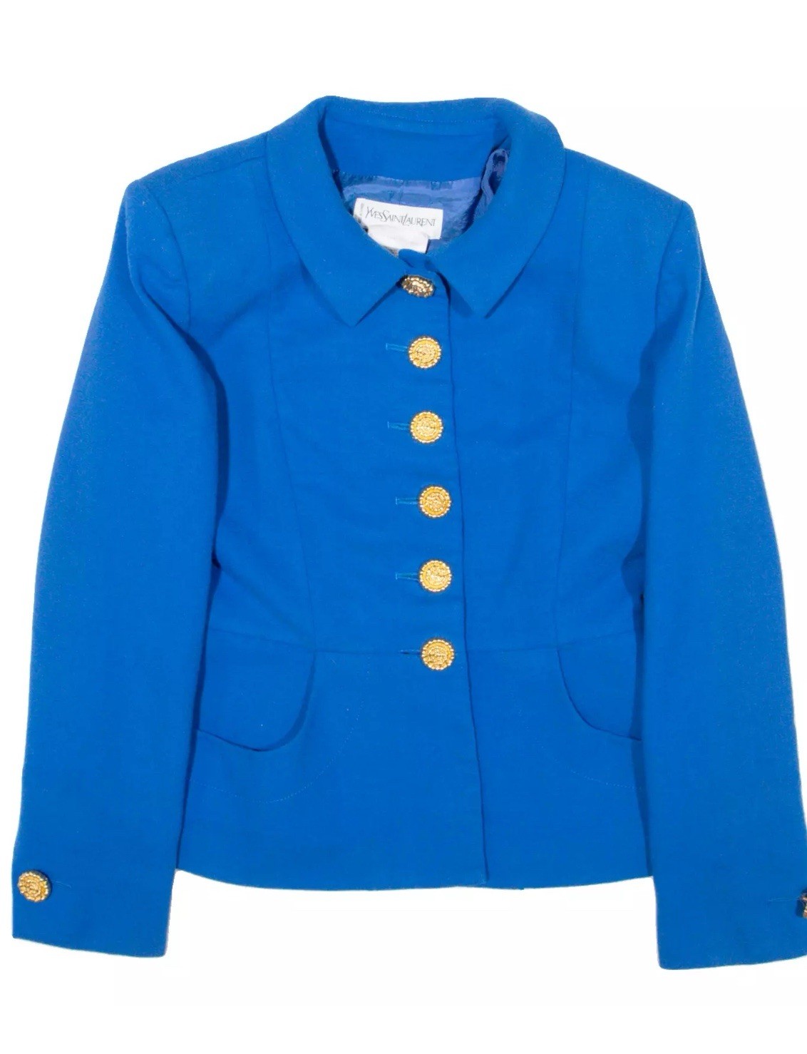 Giacca blazer donna vintage YVES SAINT LAURENT blu maglia lana anni 90 M FR42