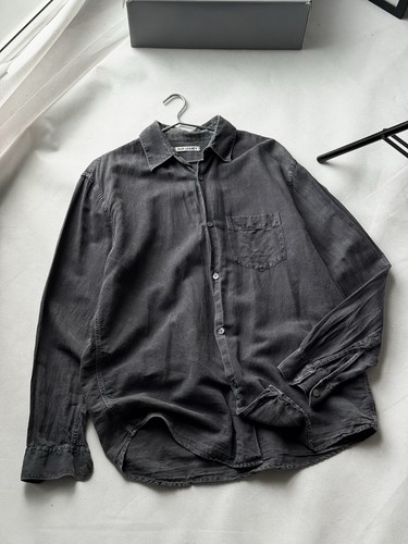 rare OUR LEGACY men's size M EU 50 black cotton-linen overdyed button up shirt