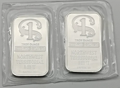 TWO (2) 1 oz .999 FINE SILVER BAR NORTHWEST TERRITORIAL MINT 2009 -- 2 ozs total