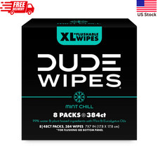 DUDE Wipes Mint Chill Flushable Wipes - 8 Pack 384 Total Extra Large - NEW