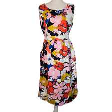 Whit Two Sleeveless Midi Shift Dress Size 12 Floral Pockets Cross Back Colorful