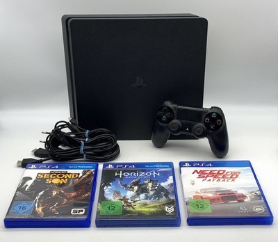 Sony PlayStation 4 Slim Konsole | PS4 Schwarz | inkl. Kabel, Controller & Spiele