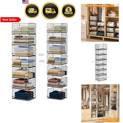 7-Tier Stackable Closet Organizers Shelves Foldable Storage Bins for Clothing