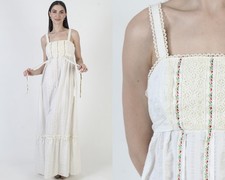 Vtg Deadstock Act 1 Prairie Dress White NWT 70s Boho Peasant Wedding Sundress