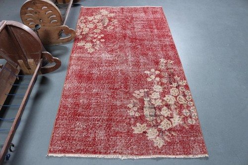 Vintage 3,5x6,6 ft Accent Rug, Turkish Rug, Red Handmade Rug