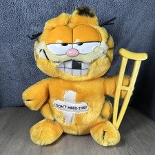 Garfield 1981 Vintage Dakin Get Well Plush Cat w Crutch  I Don't Need This  