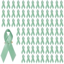 100 Pcs Polyester Ribbon Satin Pins, Celadon