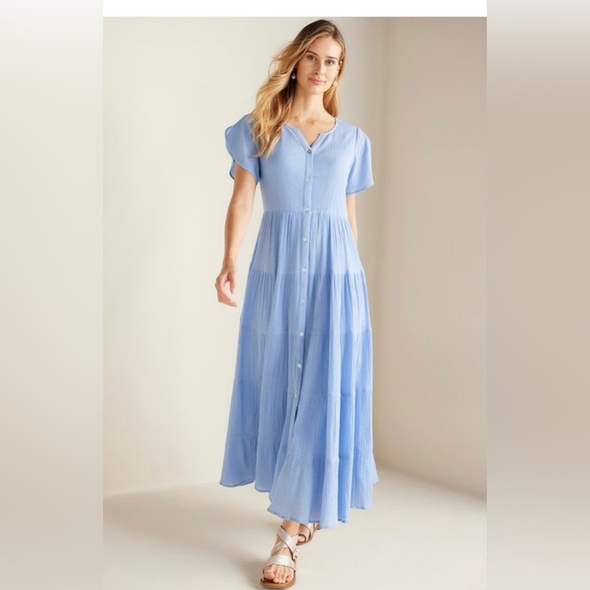 Soft Surroundings Light Blue Short Sleeve Button Front Fully Linen Dress  SizePXL | eBay