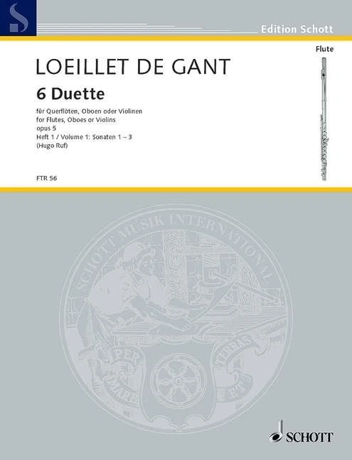 6 Duette Opus 5 Heft 1 Jean-Baptiste Loeillet 2 Flutes Book Schott Music - Image 3 of 3
