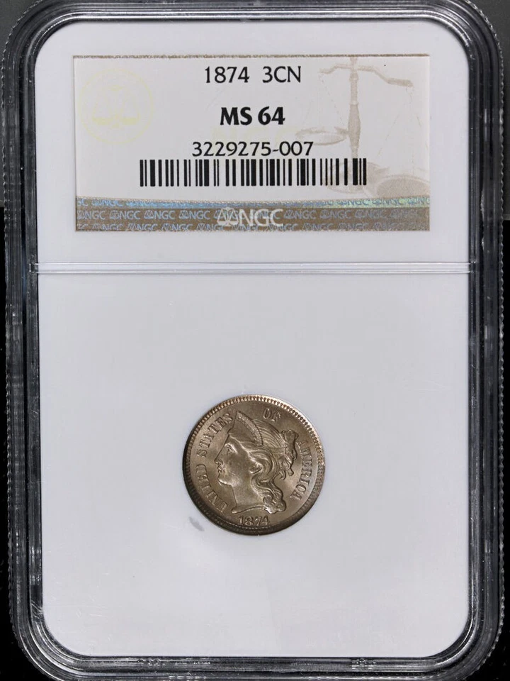 1874 Three (3) Cent Nickel NGC MS64 Great Eye Appeal Nice Strike - Image 3 of 4