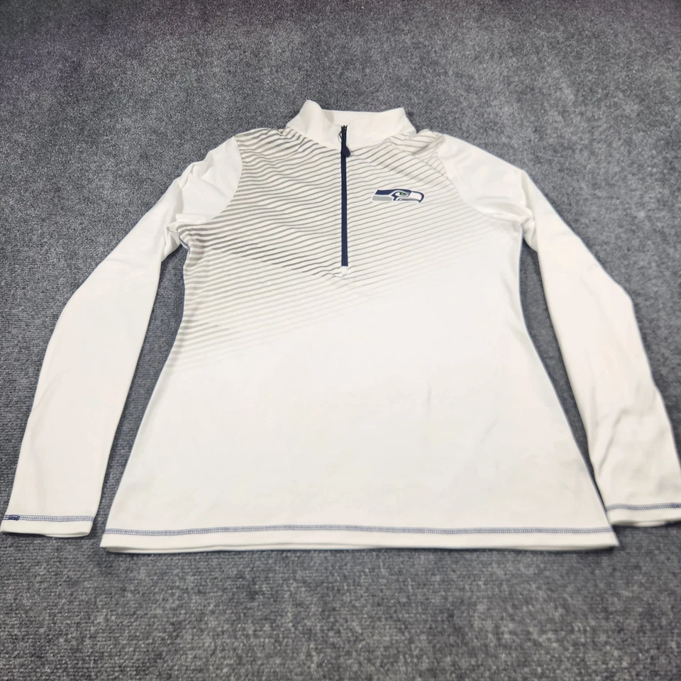 Camisa Seattle Seahawks Majestic Thermabase Mujer Grande Manga Larga Blanca 1/4 Cremallera Foto 2 de 4