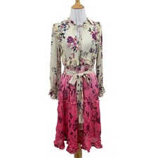 Anthropologie Dress Womens 2 Dip Dye Floral Ombre Swiss Ruffled Dot Midi *READ