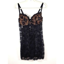 Adore Me Lace Bustier Chemise Black L Corset Teddy Lingerie Y2K