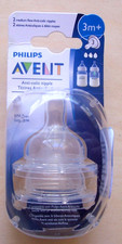 2 Philips Avent Anti-Colic Medium Flow 3 Baby Bottle Nipples 3M New