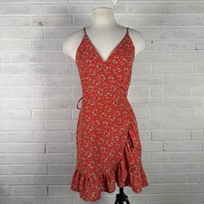 Free People All My Love Wrap Mini Dress Womens Small Red Ditsy Floral Sleeveless