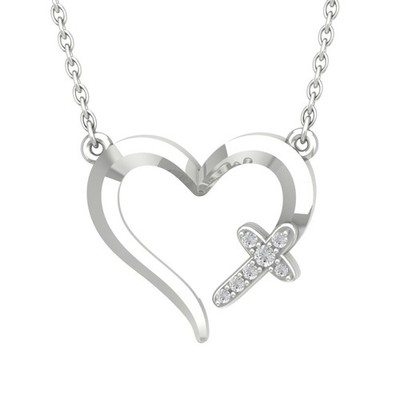 14k White Gold Lab Grown Diamond Heart Pendant Necklace 18'' Silver Cable Chain