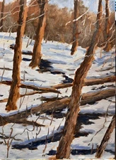 Collector Impressionist Plein Air  Stream & Winter Trees   Oil Painting