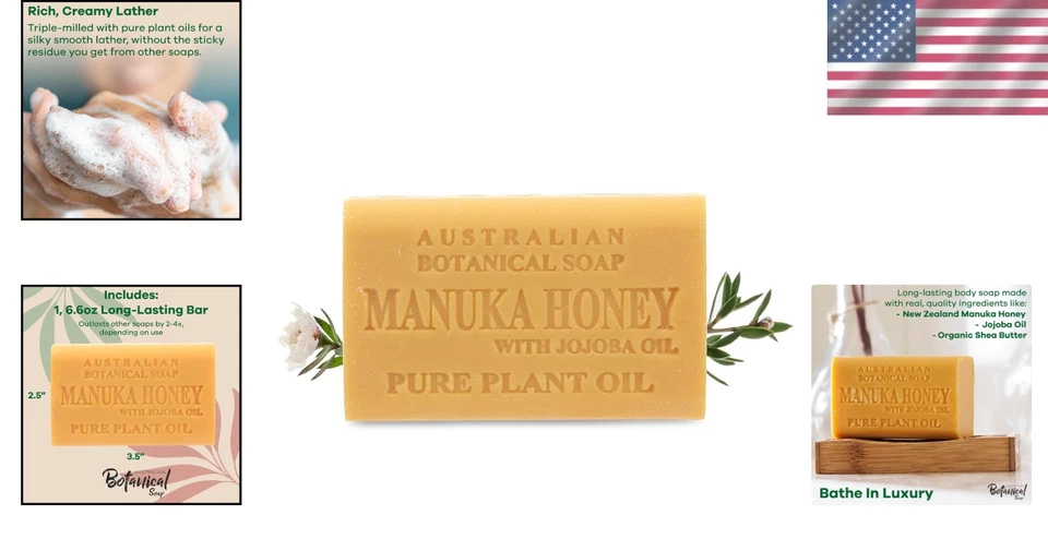 Luxury 6.6 OZ Manuka Honey Soap Bars with Jojoba Oil - Perfect for Daily Use - Image 2 of 4