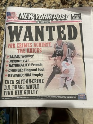 NY POST Newspaper  5/10/26 Wenbanyama Knicks Foul. + 32 Page FIFA  color Insert