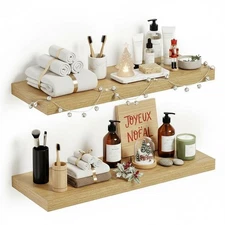 Oak Floating Shelves 24 inchs Long, 9.1” Deep Bathroom Shelves Wall Mounted f...