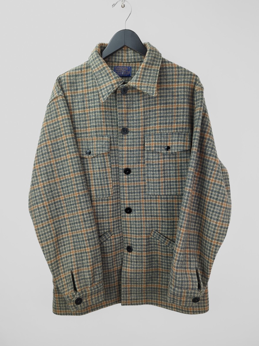 VTG 60s PENDLETON Men's Sz L MACKINAW Gun Check Houndstooth Shirt