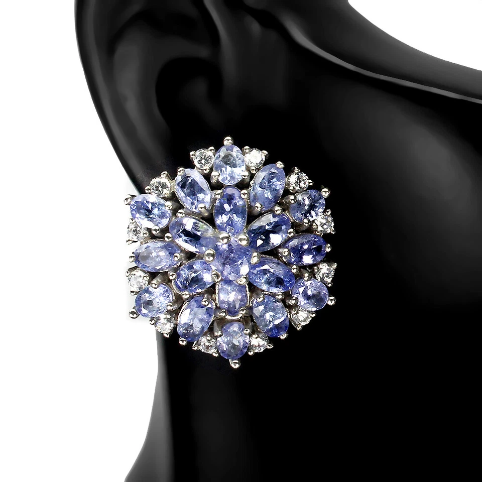 925 Sterling Silver Earrings Round Tanzanite 4mm Simulated Cz Gemstone Jewelry - Image 2 of 4