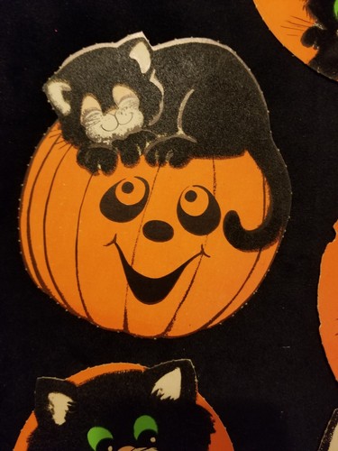4 Halloween gestanzte Kürbis schwarz Samt Katze Papier Deko unbeschriftet - Bild 9 von 10
