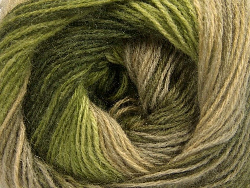 Лот из 4 мотков пряжи Angora Batik шерсть 4x100 г/550 м зеленый хаки верблюд - Изображение 2 из 4